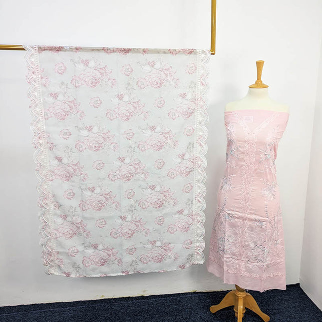 Luxury Embroidered Chikankari Embellishment Boring Bana Dora Lawn 3PC