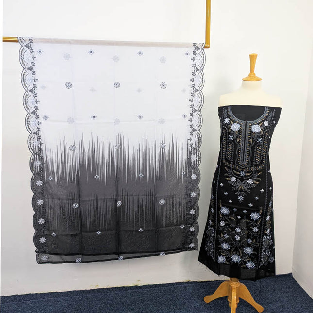 Luxury Embroidered Chikankari Embellishment Boring Bana Dora Lawn 3PC