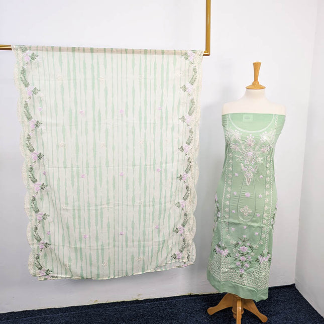 Luxury Embroidered Chikankari Embellishment Boring Bana Dora Lawn 3PC