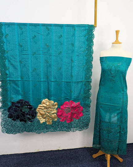 Embroidered Dyed Slub Lawn With Pallu Silk Dupatta 3PC