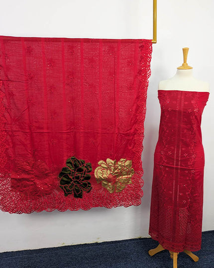 Embroidered Dyed Slub Lawn With Pallu Silk Dupatta 3PC