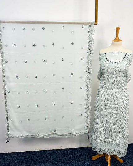 Embroidered Semi Stitched Lawn With Chiffon Dupatta 3PC Unstitched