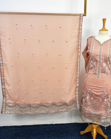 Embroidered Semi Stitched Lawn With Chiffon Dupatta 3PC Unstitched
