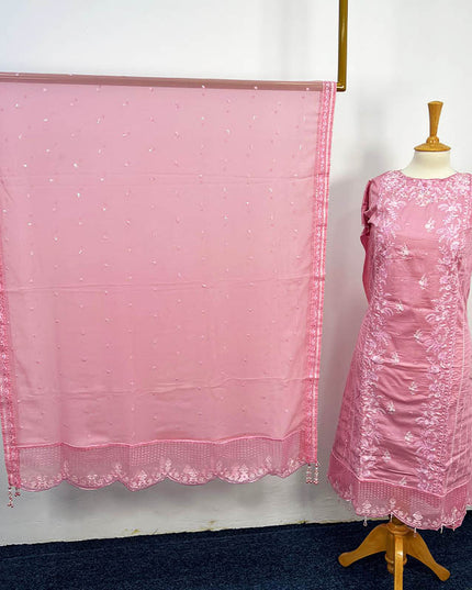 Embroidered Semi Stitched Lawn With Chiffon Dupatta 3PC Unstitched