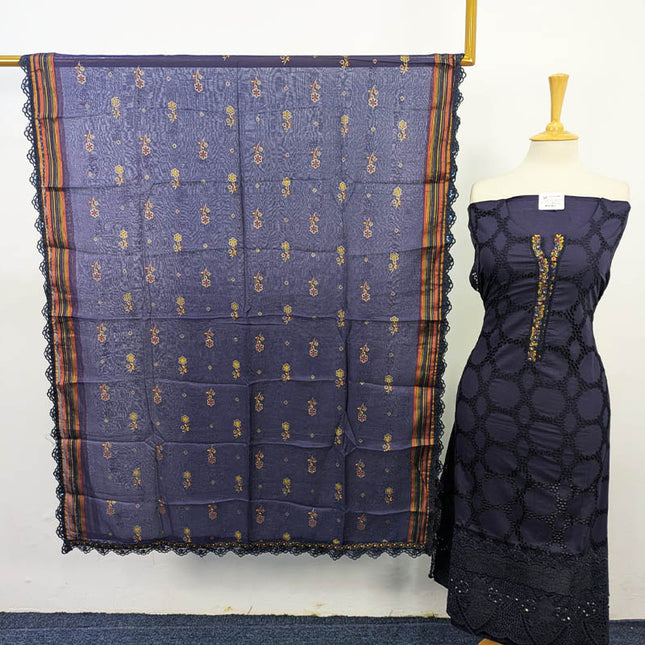 Semi-Stitched Chikankari Work Lawn 3Pc Unstitched