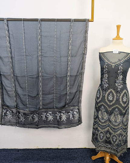 3PC  Luxury Semi Stitched Embroidered Chiffon