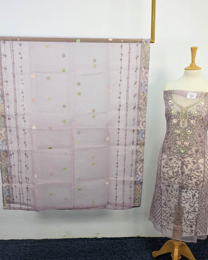 Sequence Embroidered Organza Fabric with Sitara Work