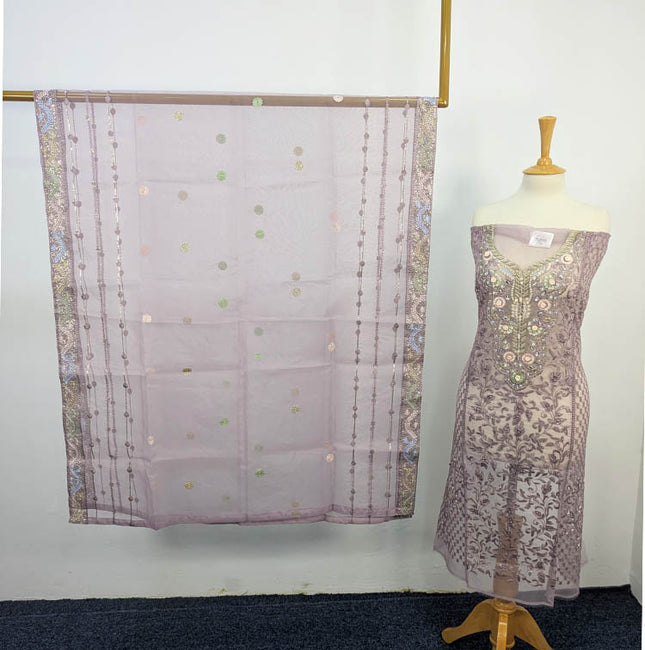 Sequence Embroidered Organza Fabric with Sitara Work
