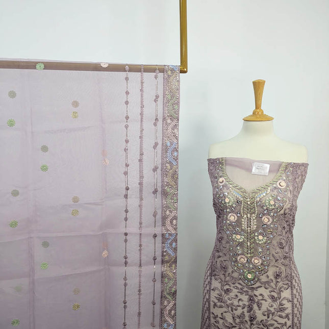 Organza With Sequence Embroidered Pulse Sitara Work