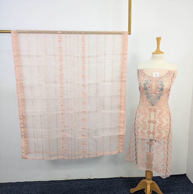 Organza With Sequence Embroidered Pulse Sitara Work