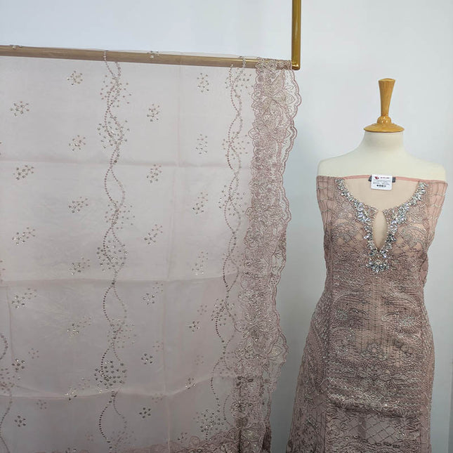 Exclusive Embroidered Organza Net Semi Stitched 3PC