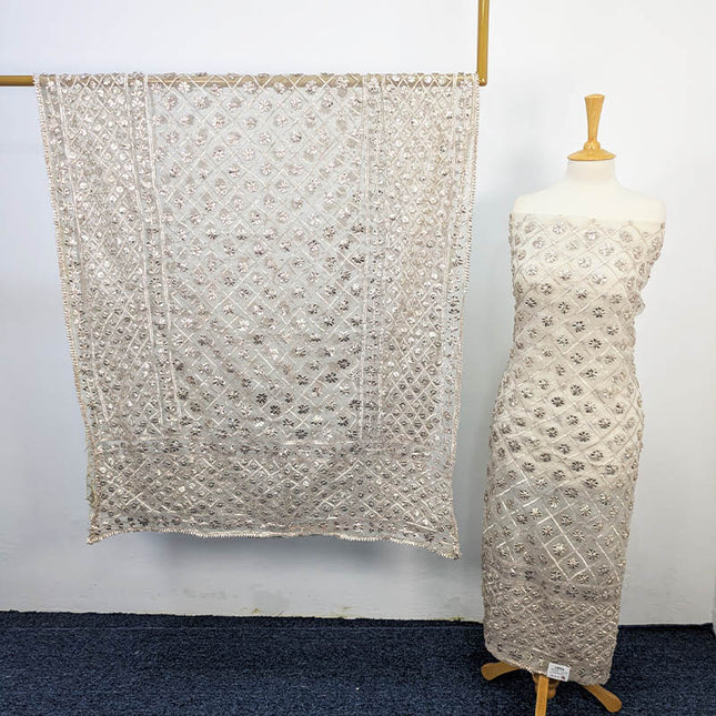 Handmade  Dyeable Organza Full Jaal Gotta Work 2PC Unstitched