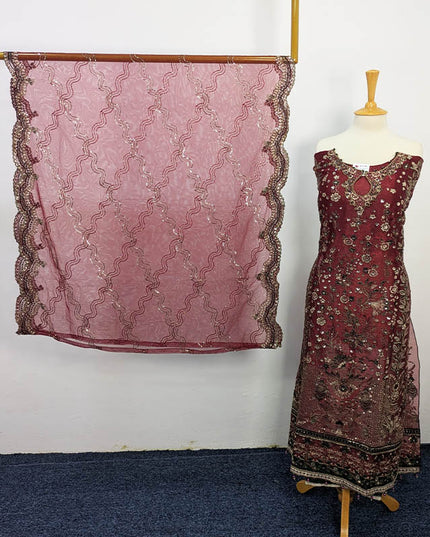 Embroidered Crinkle Silk Semi Stitched 3pc