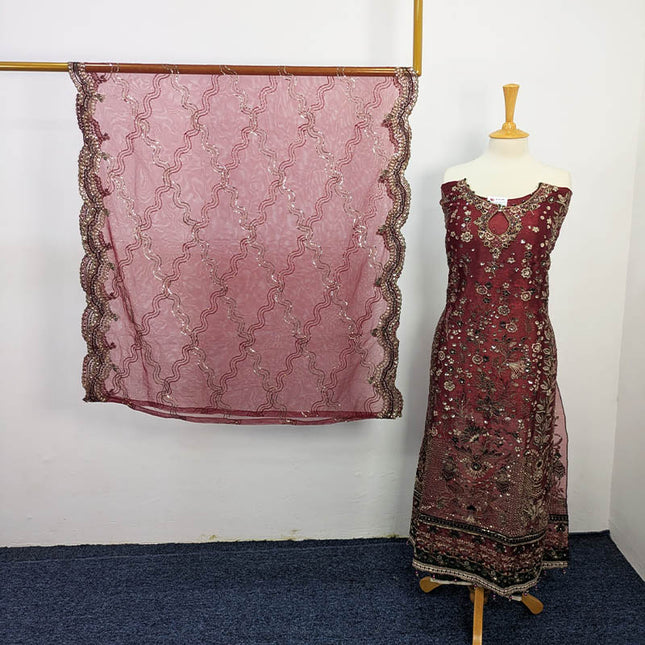 Embroidered Crinkle Silk Semi Stitched 3pc
