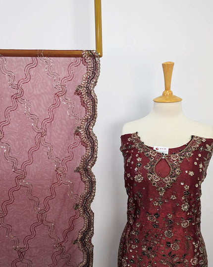 Embroidered Crinkle Silk Semi Stitched 3pc