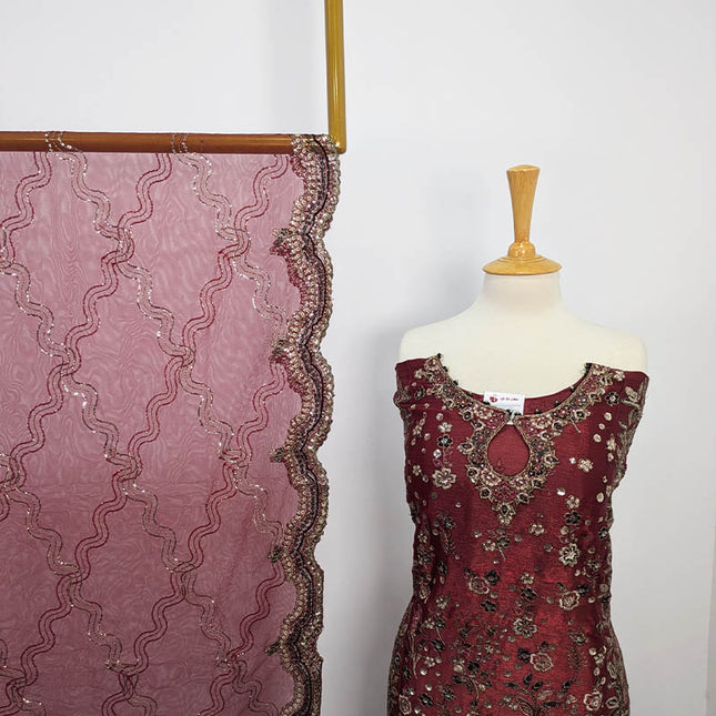 Embroidered Crinkle Silk Semi Stitched 3pc