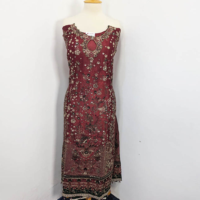 Embroidered Crinkle Silk Semi Stitched 3pc