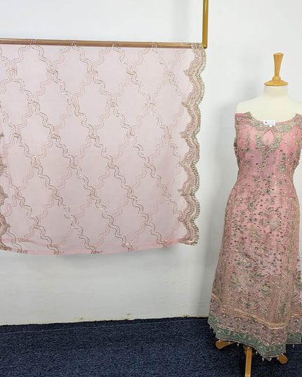 Embroidered Crinkle Silk Semi Stitched 3pc
