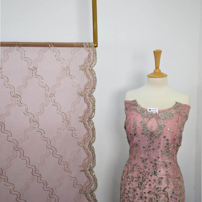 Embroidered Crinkle Silk Semi Stitched 3pc