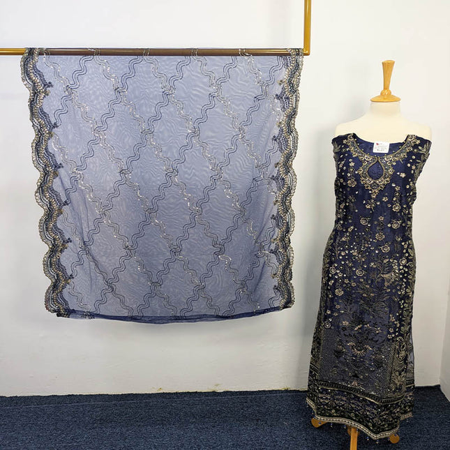 Embroidered Crinkle Silk Semi Stitched 3pc