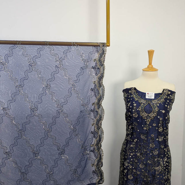 Embroidered Crinkle Silk Semi Stitched 3pc