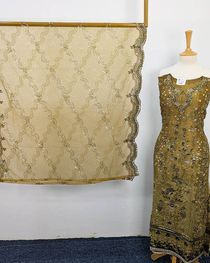 Embroidered Crinkle Silk Semi Stitched 3pc