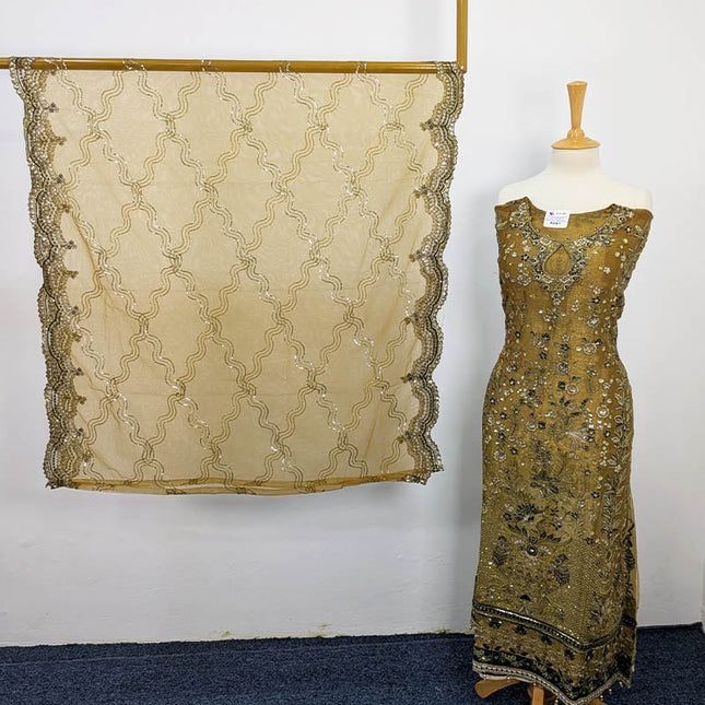 Embroidered Crinkle Silk Semi Stitched 3pc