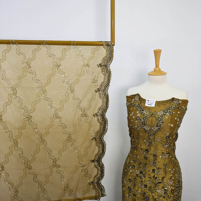 Embroidered Crinkle Silk Semi Stitched 3pc