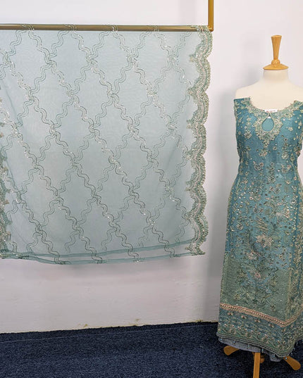 Embroidered Crinkle Silk Semi Stitched 3pc
