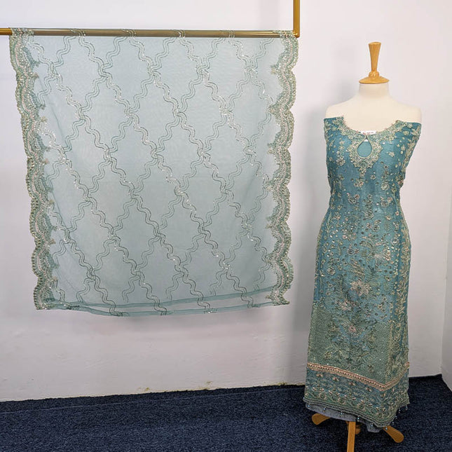 Embroidered Crinkle Silk Semi Stitched 3pc