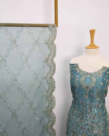 Embroidered Crinkle Silk Semi Stitched 3pc