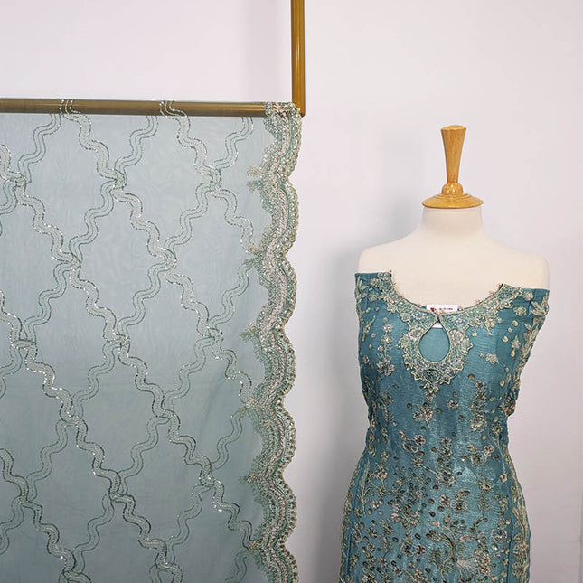 Embroidered Crinkle Silk Semi Stitched 3pc