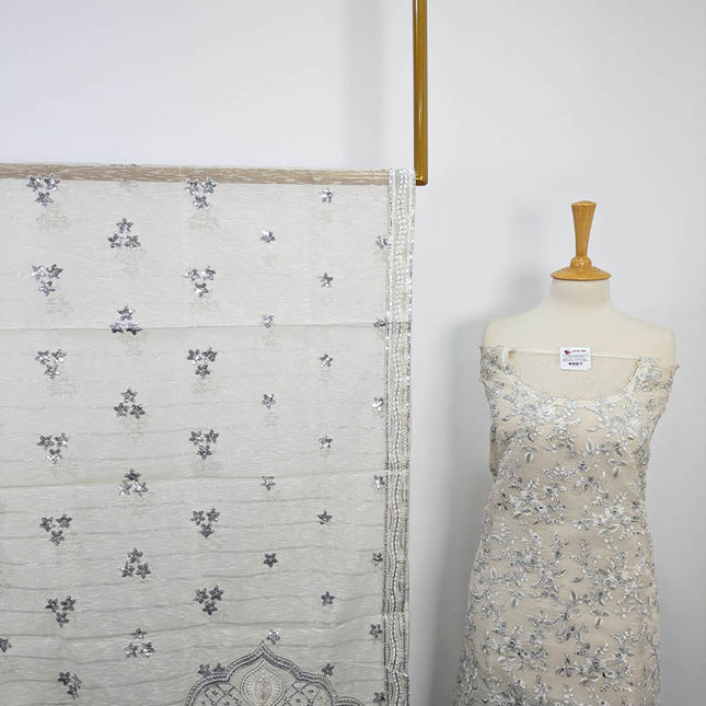 Embroidered Khaadi Net 3pc Semi Stitched