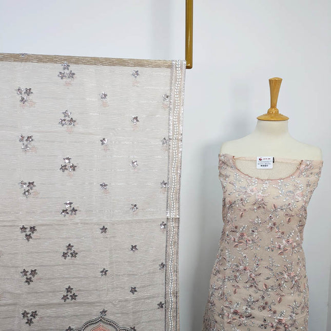 Embroidered Khaadi Net 3pc Semi Stitched