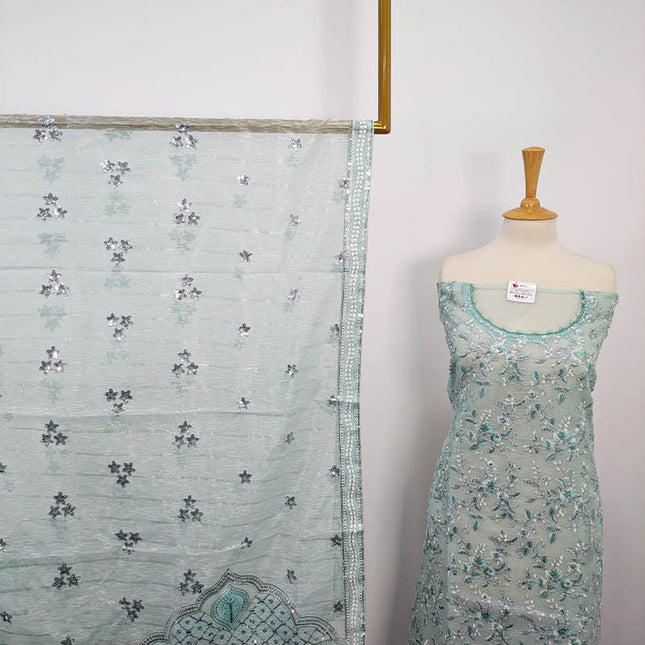 Embroidered Khaadi Net 3pc Semi Stitched