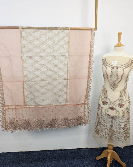 Hand Embellishment Organza With Clutch 3pc