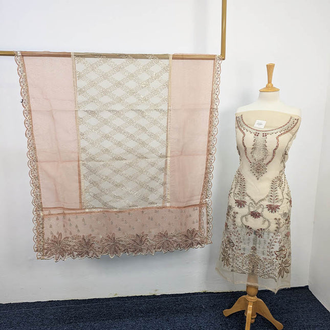 Hand Embellishment Organza With Clutch 3pc
