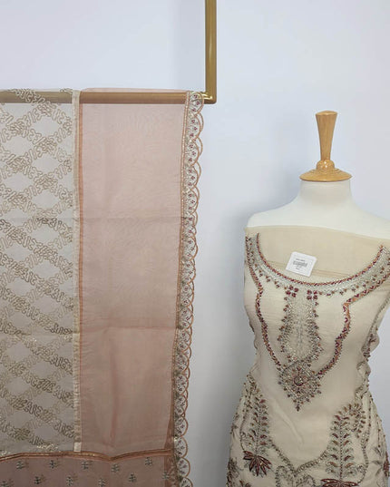 Hand Embellishment Organza With Clutch 3pc