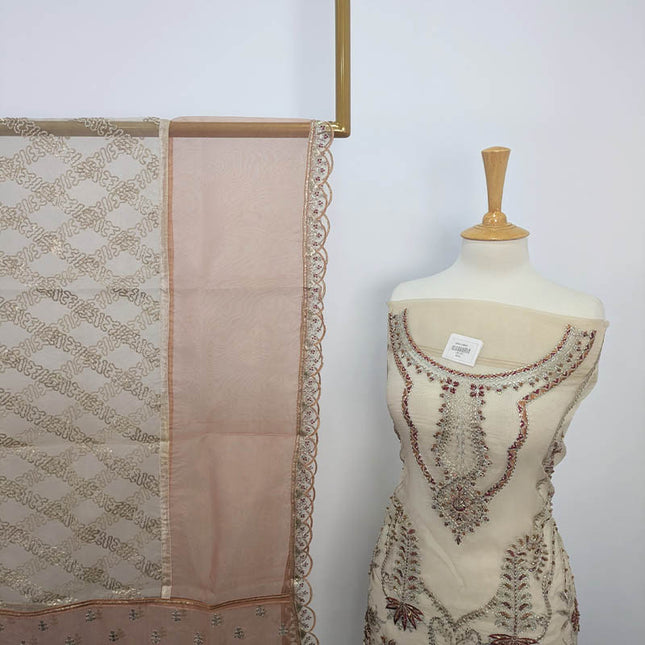 Hand Embellishment Organza With Clutch 3pc
