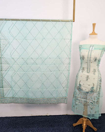 Hand Embellishment Organza With Clutch 3pc