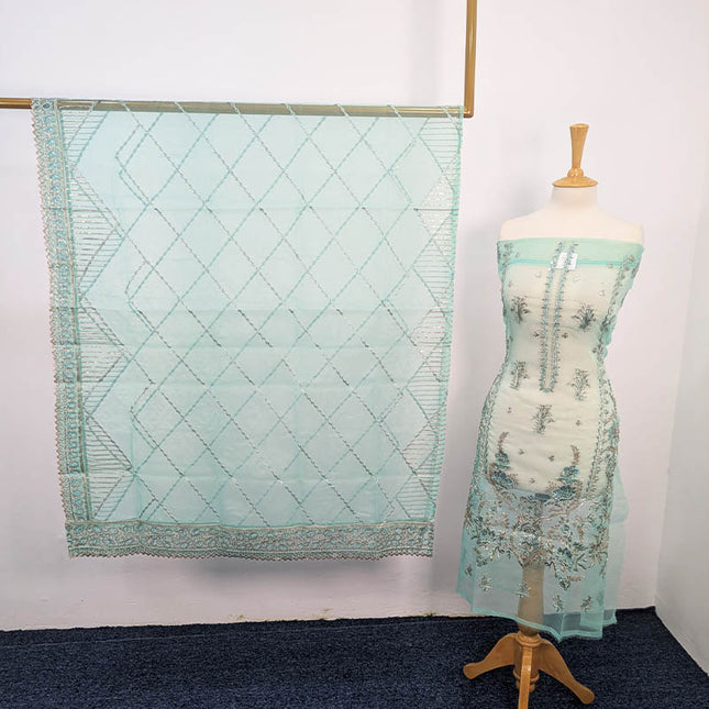 Hand Embellishment Organza With Clutch 3pc