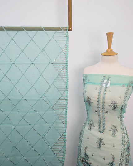 Hand Embellishment Organza With Clutch 3pc