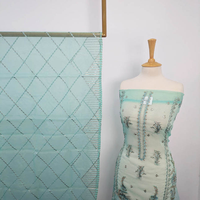 Hand Embellishment Organza With Clutch 3pc