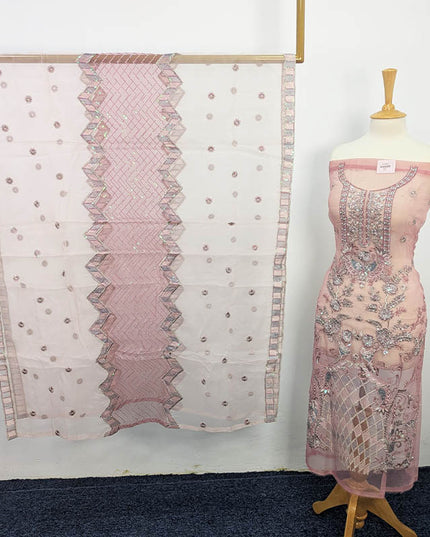 Hand Embellishment Organza With Clutch 3pc