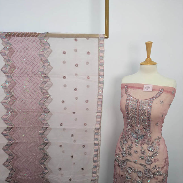 Hand Embellishment Organza With Clutch 3pc