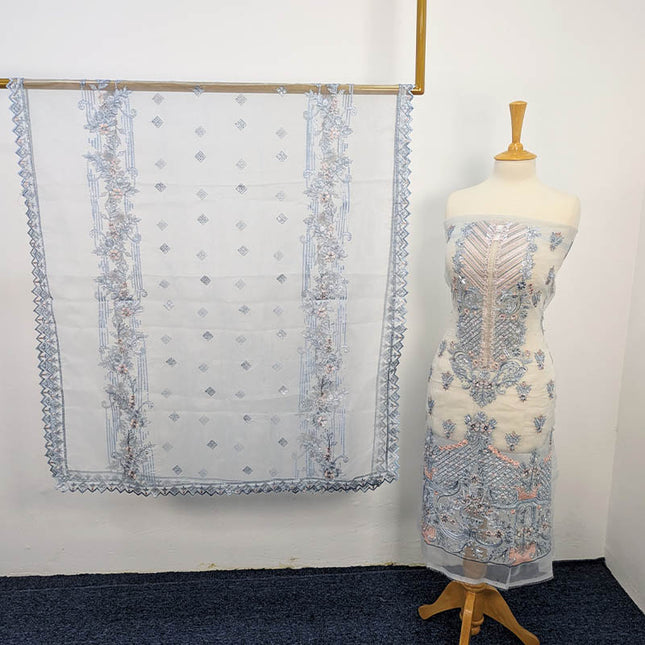Hand Embellishment Organza With Clutch 3pc