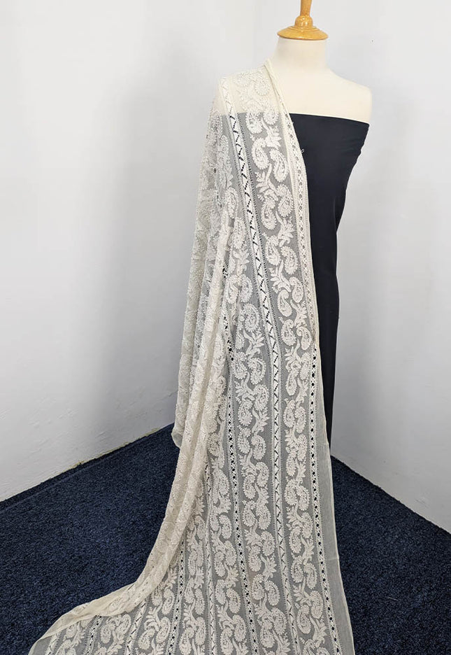 Handmade Pure China Crinkle Tarkashi + Shadow Work Dupatta