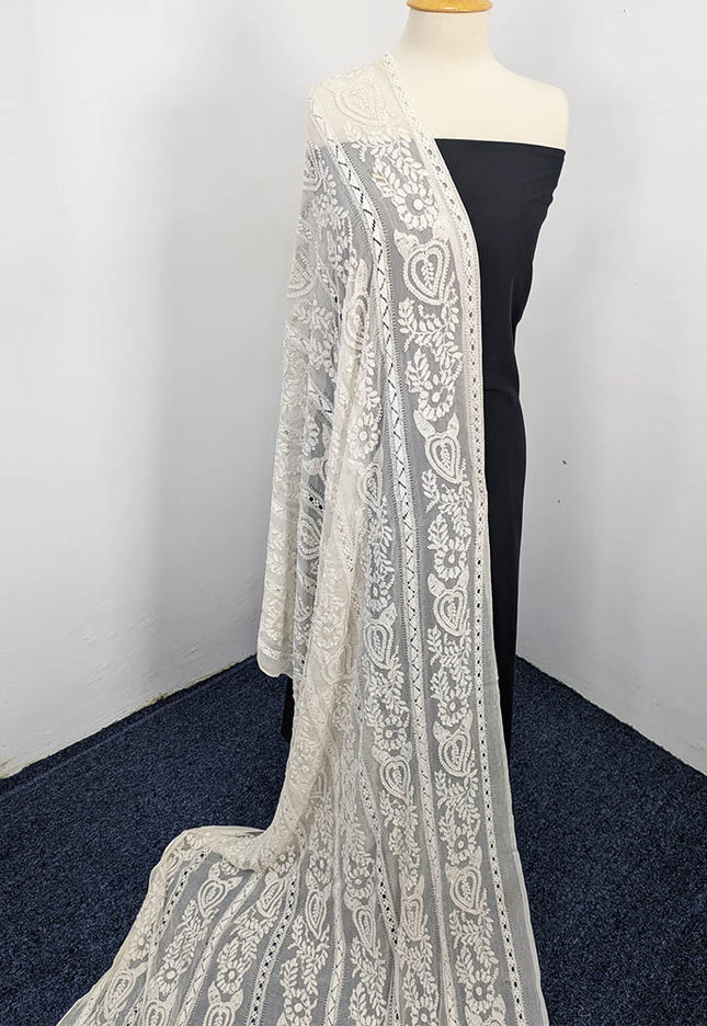 Handmade Pure China Crinkle Tarkashi + Shadow Work Dupatta