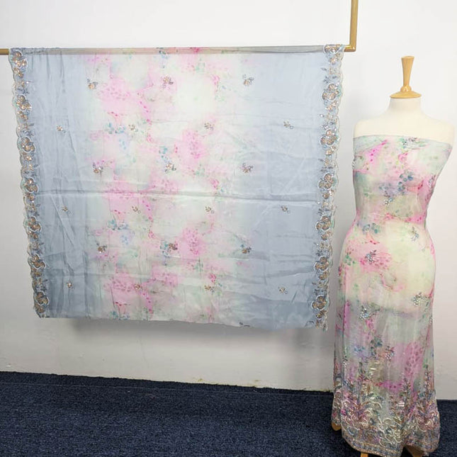 Fancy Multi Color Silk CutDana Work 2PC Unstitched