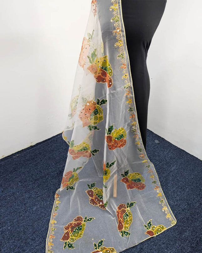 Printed Organza With Mirror Work Dupatta